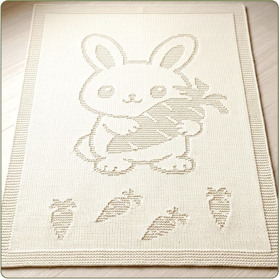 Bunny Baby Blanket Knitting Pattern – Carrot Motif | Beginner Friendly | PDF Download