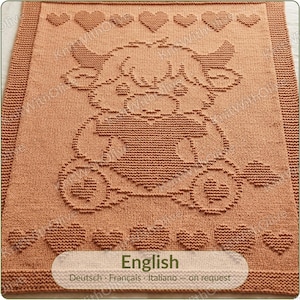 Highland Cow Baby Blanket Knitting Pattern – Heart Motif | Beginner Friendly | PDF