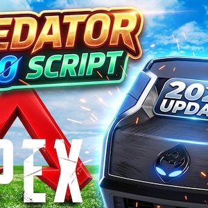 May include: A digital graphic featuring the text PREDATOR S30 SCRIPT and APEX in bold lettering. A black, metallic-textured device with a glowing blue alien-like logo and a 2026 UPDATE label sits against a bright blue sky and green field background.