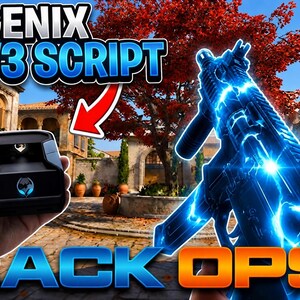 May include: A black electronic device with a glowing logo held in a hand, next to a digital rendering of a firearm with blue lightning effects. The image features text reading GENIX AIM V3 SCRIPT and BLACK OPS 7, with PlayStation and Xbox logos.