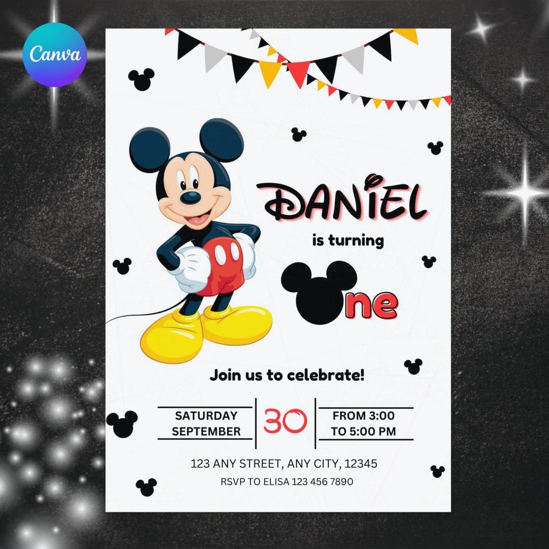 Editable Mickey Mouse Birthday Invitation, Printable Invitation Mickey ...