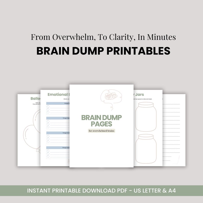 ADHD Brain Dump Printable | Declutter Thoughts, Overwhelm Reset (PDF ...