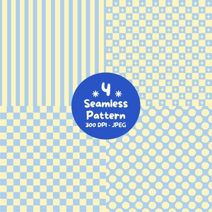 Blue and Yellow Seamless Pattern Bundle, Checkerboard, Polka Dot, Stripe and Star Digital Paper, Instant Download JPG, Patchwork Seamless