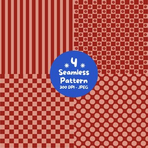 Red and Pink Seamless Pattern Bundle, Patchwork, Checkerboard Stripe Polka Dot Digital Paper, Retro Coquette Scrapbook JPG, 12x12 Download