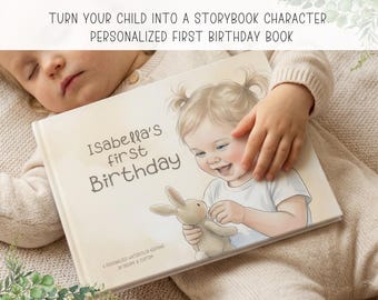 Libro de primer cumpleaños personalizado, historia fotográfica personalizada para bebé, libro de bebé en acuarela, regalo de recuerdo para el primer cumpleaños