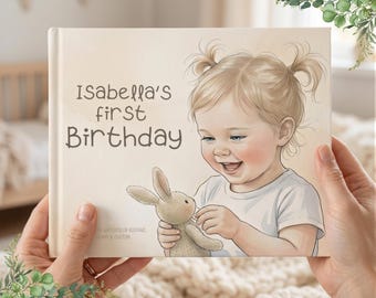 Watercolor Baby Book, 1st Birthday Keepsake Gift, Personalized First Birthday Book, Custom Baby Photo Story,