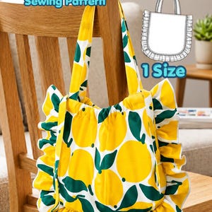 Ruffled Drawstring Tote Sewing Pattern PDF – Beginner-Friendly Shoulder Hobo Bag, DIY Printable Download