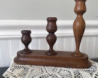 vintage, hand-turned wooden candlestick holder