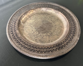 Bandeja redonda de servir chapada en plata, estilo vintage, de Wm Rogers & Son.