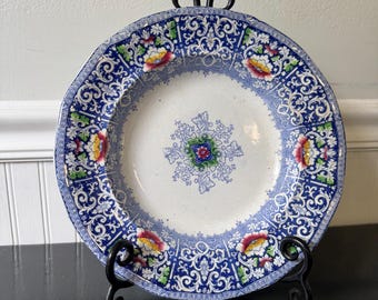 Vintage mid-19th-century Staffordshire "Zamara" (No. 6) pattern earthenware transferware plate