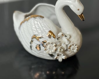 手描きの陶器製白鳥の置物：青と白のミニチュア装飾 - Etsy 日本