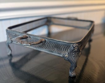 support rectangulaire vintage en métal argenté pour plat à gratin