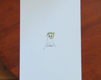 Hand Painted Snorkel Ghost "Summerween" Watercolor 5x7 Print (UNFRAMED)