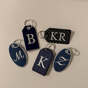 Embroidered Initial Keychain | Custom Monogram Bag Charm, Handmade Fabric Accessory