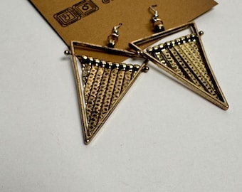Handmade Gold Plated Metal Fringe Geometric Earrings - “Pivot Point”