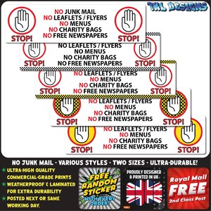 NO JUNK MAIL leaflets flyers menu sticker for door - sign privacy long-lasting