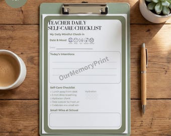 Lista de autocuidado para docentes, registro de prevención del agotamiento, diario de bienestar diario para educadores, imprimible sobre salud mental, PDF de regalo para docentes