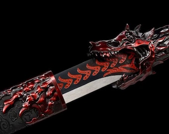 Espada de acero de alto manganeso hecha a mano, empuñadura de dragón, pieza de colección.