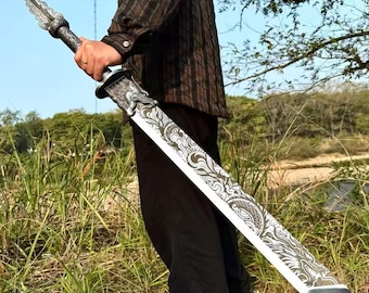 Espada ancha china de gran tamaño con hoja grabada con un dragón, elaborada a mano, ideal para exhibición y decoración de cosplay.