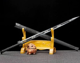 Espada de la dinastía Han hecha a mano / Jian de acero con alto contenido de manganeso, pieza de colección tradicional para exhibición.