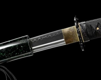 Katana "Ryusen" forjada a mano con acero T10 templado con arcilla, espada samurái de espiga completa, pieza de colección.
