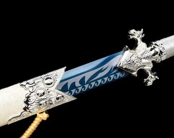 Espada de espiga con cabeza de dragón hecha a mano, acero de alto manganeso, espada samurái de colección