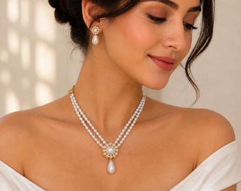 Ensemble collier et boucles d'oreilles en perles d'eau douce, élégant ensemble de bijoux de mariage en or