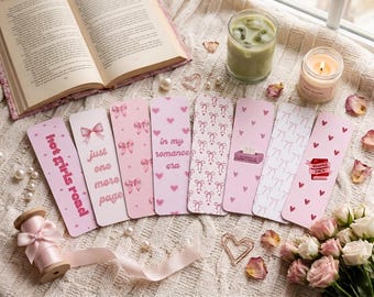 Coquette Romance Bookmark Bundle (8 Designs) | Printable Pink Bookmarks for Romance Readers | BookTok Digital Download