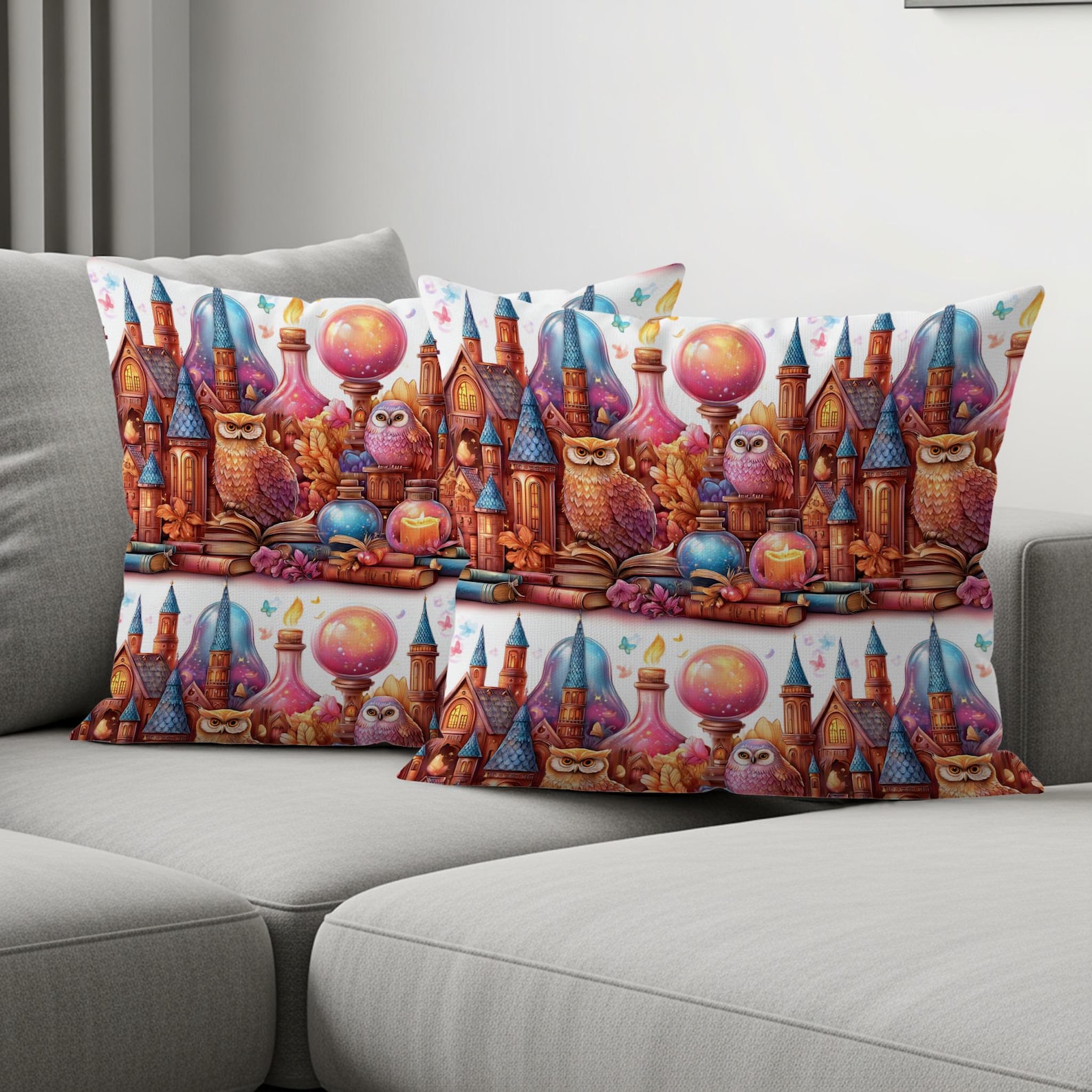 Magic School Castle PNG, Whimsical Wizard Owls, Enchanted Books Art ...