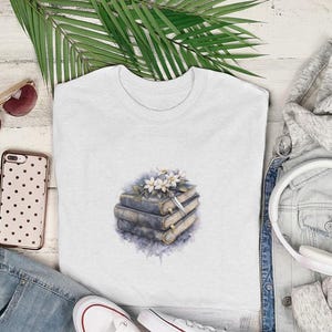 Dark Academia Book Stack Clipart, Watercolor Book Lover PNG, Fantasy Floral Dagger Digital File, Aesthetic Bookish Sublimation Design