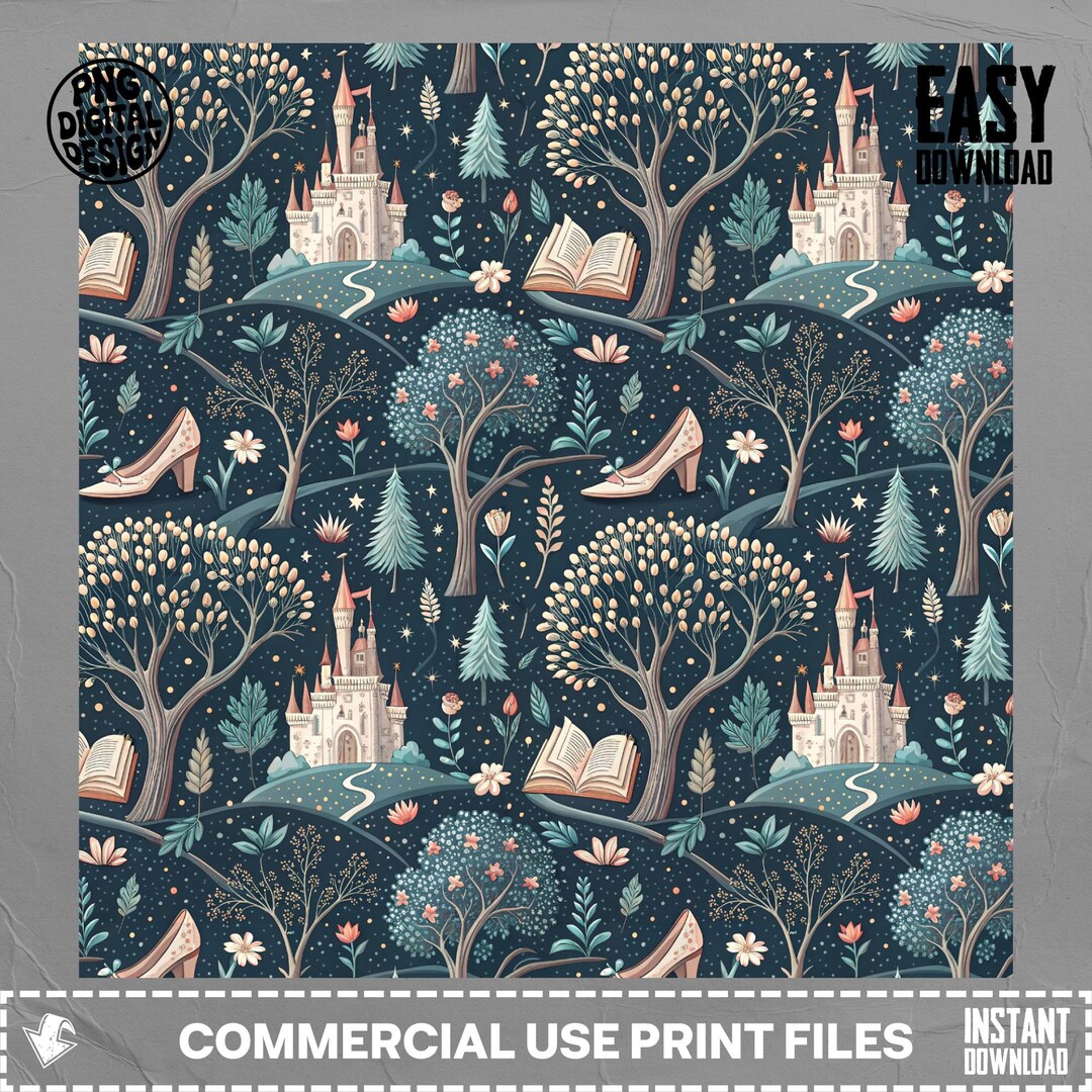 Fairy Tale Castle Digital Paper, Enchanted Forest Seamless Pattern ...
