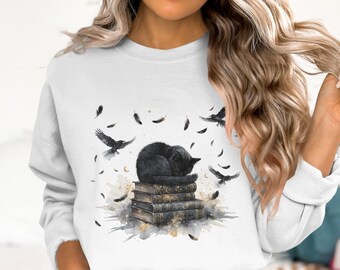 Dark Academia Black Cat Clipart | Celestial Books, Ravens (Digital Download)