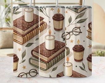 Diseño para vaso térmico de 20 oz, estilo Dark Academia Book Lover PNG (Descarga digital)