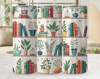 Diseño PNG de estanterías y plantas para vasos, acogedora biblioteca para amantes de los libros.