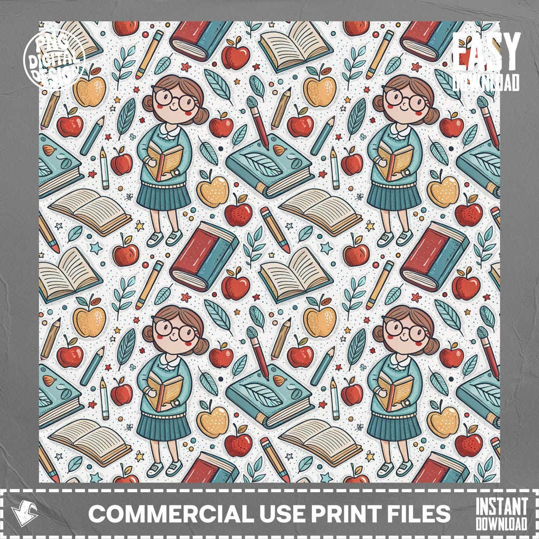 Teacher Student Seamless Pattern PNG, Back to School Digital Paper ...