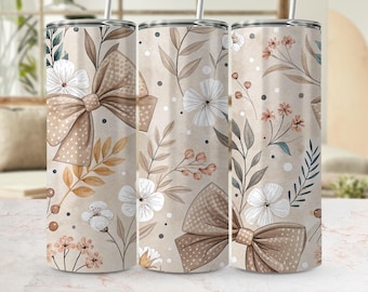 Diseño PNG de envoltura para vaso con lazo floral estilo shabby chic – Diseño botánico de sublimación cottagecore (descarga digital)