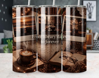 Diseño PNG para sublimación de vaso estilo "Dark Academia" / "Cozy Book Lover" (Descarga digital)