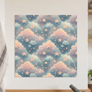 Dreamy Clouds Stars Seamless Pattern PNG: Whimsical Nursery Fabric Design (Digital Download)