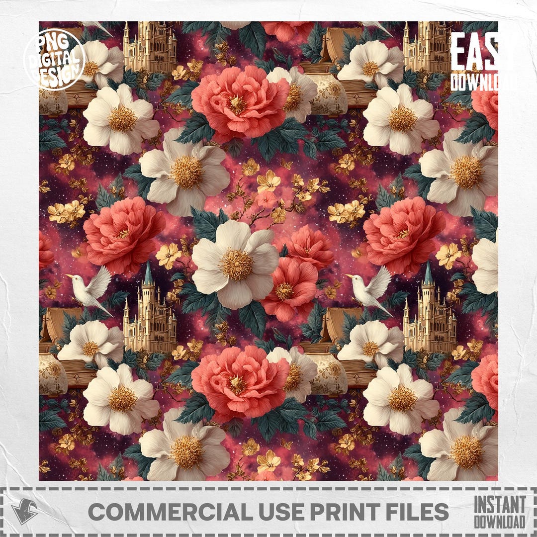 Enchanted Castle Floral Seamless Pattern PNG, Dark Academia Fairytale ...