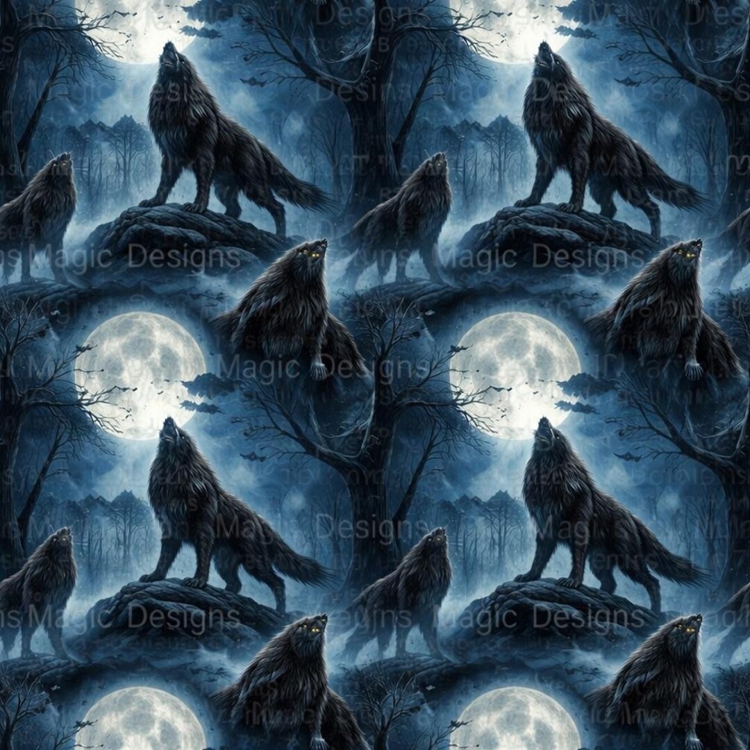 Seamless Pattern PNG, Werewolf Pattern, Dark Forest Wolf Design, Full ...