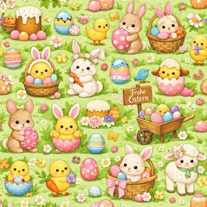 Easter Seamless Pattern, Cute Bunny & Chick Design, Spring Animals Pattern, Kids Easter Fabric, Digital Paper, Frohe Ostern