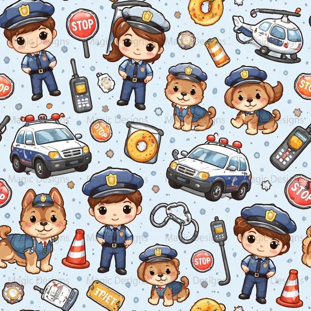 Police Bear Pattern Police Seamless Pattern, Cute Police Officer Design, Kids Police Fabric ...