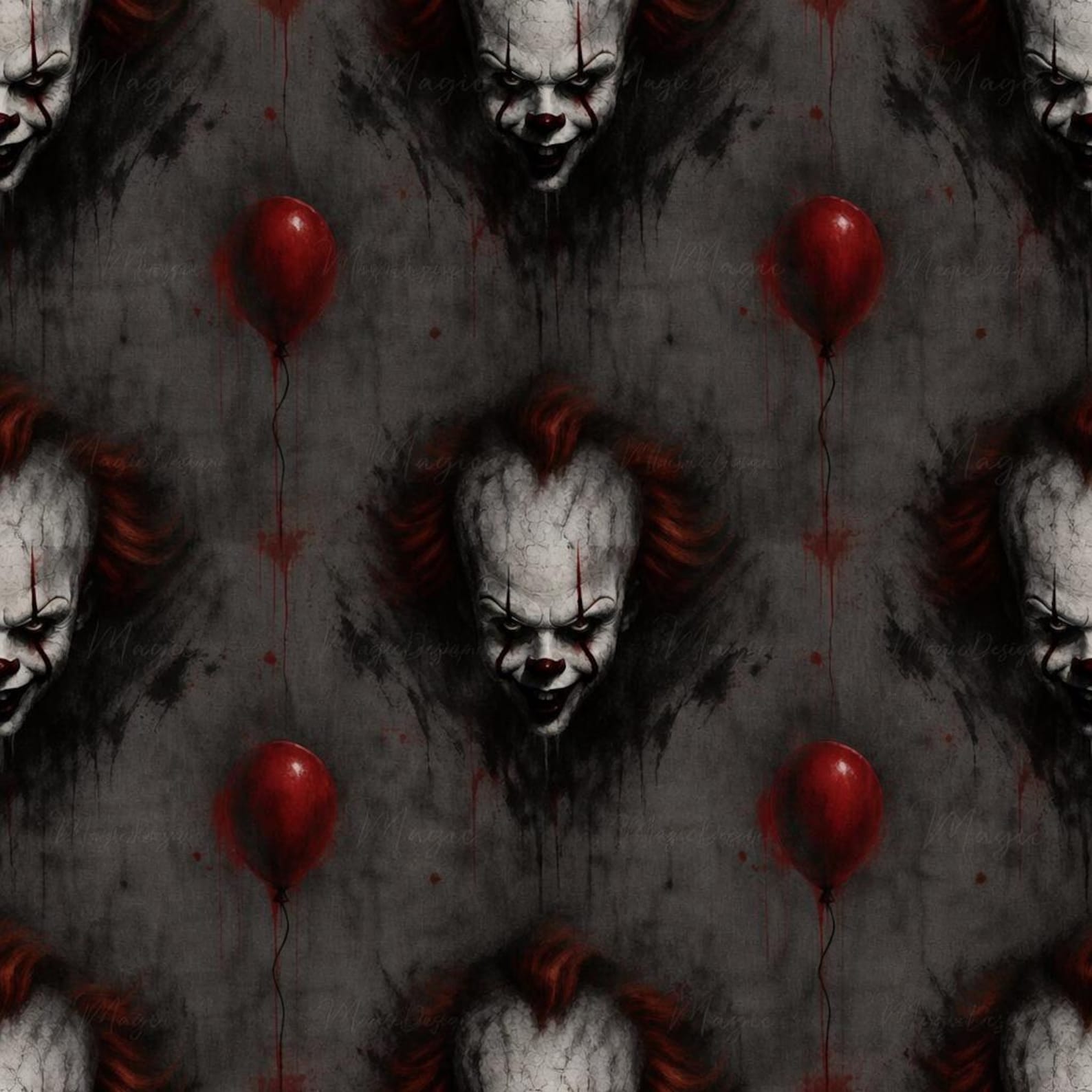 Horror Clown Seamless Pattern, Creepy Balloon Clown Design, Dark Gothic ...