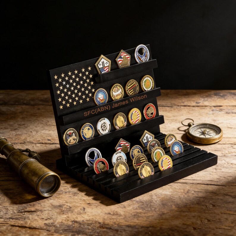 Custom Wooden Challenge Coin Display Rack, Personalized Military Coin ...
