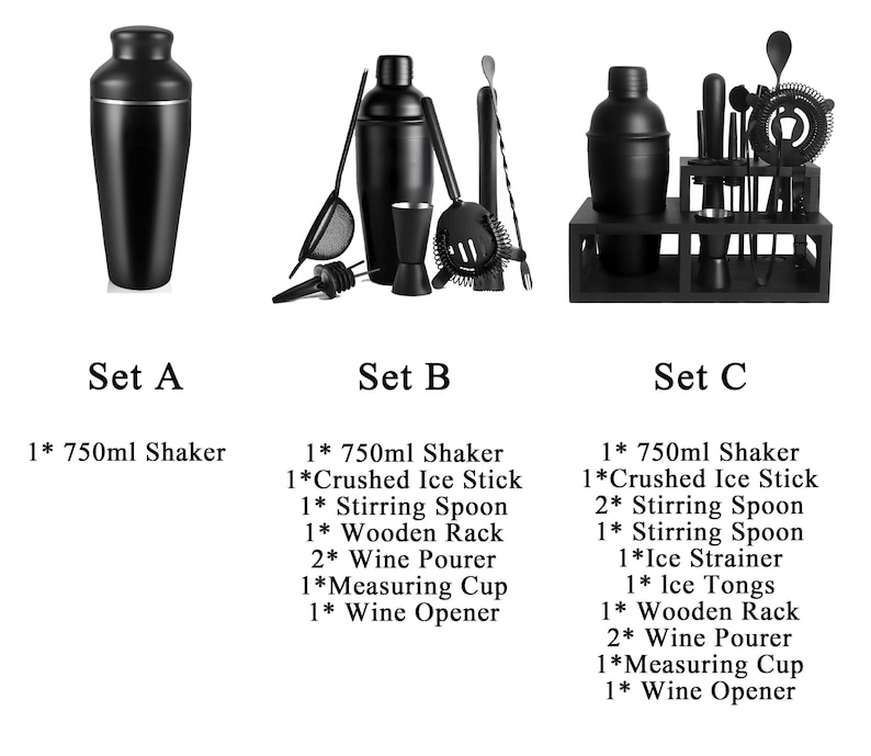 Conjunto de 9 peças de coqueteleira/mixer de bebidas alcoólicas em aço gravado preto fosco, utensílios de bar personalizados, ferramentas de barman, presente para ele. imagem 8
