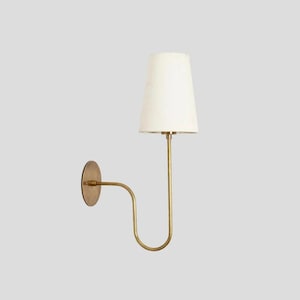 Modern Brass Wall Sconce with Linen Shade, Mid Century Wall Lamp, Handmade Bedside Light, Minimalist Wall Lighting Fixture,