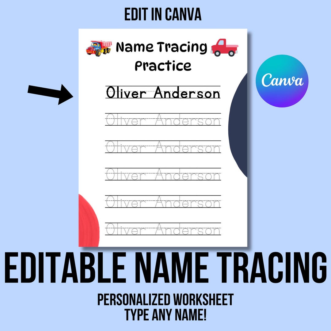 Editable Name Tracing Worksheet, Personalized Writing Practice (digital ...