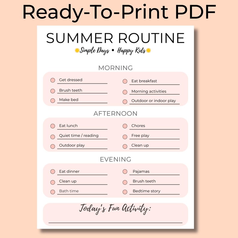 Summer Routine Pdf Editable Summer Routine Chart, Kids Daily Schedule, Family Planner ...