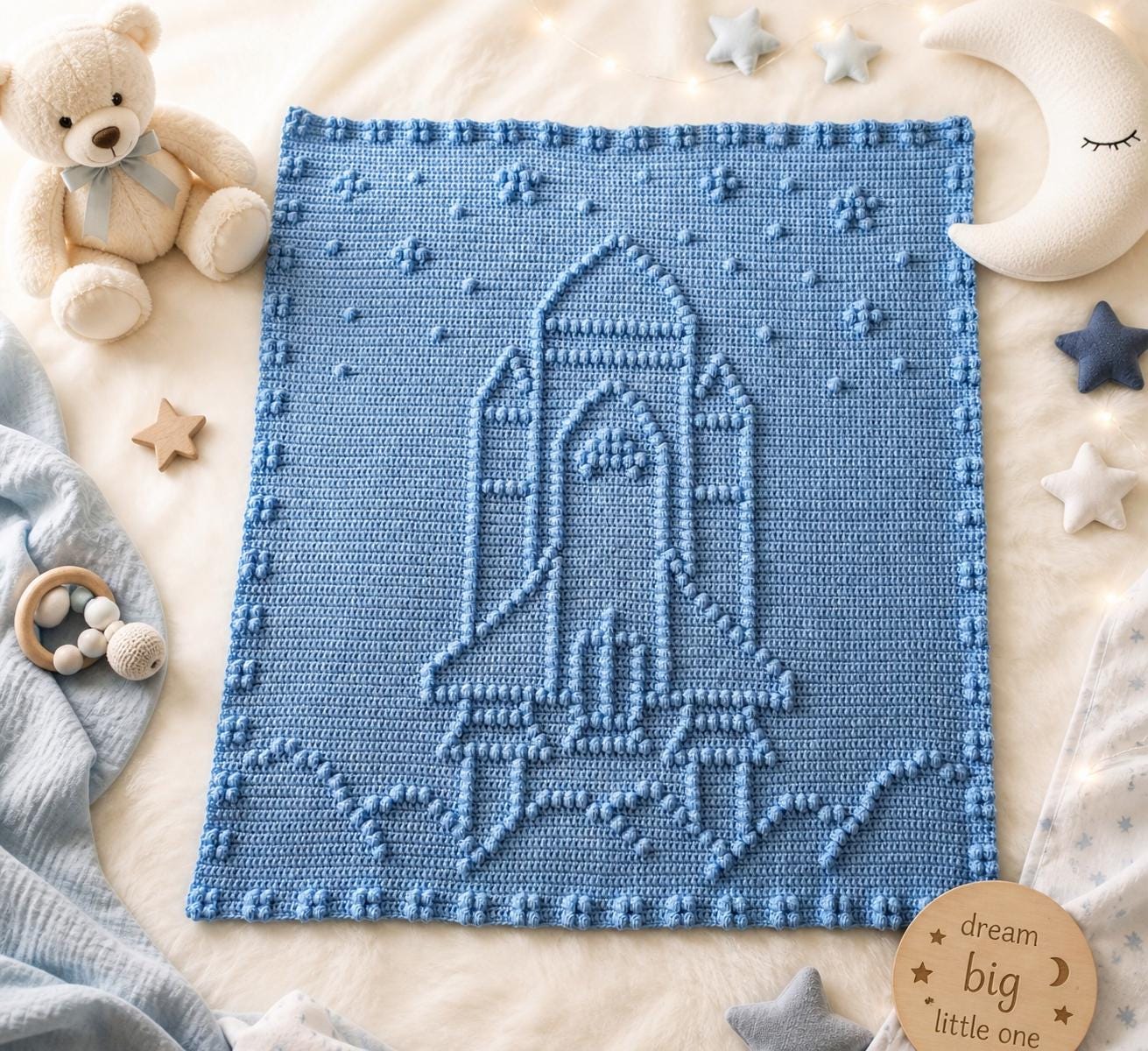 23 Baby Boy Blanket Crochet Patterns for Cozy Gifts and Nursery Keepsakes 5 Space Shuttle Baby Boy Blanket