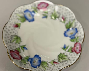 Platillo de té vintage de porcelana fina Salisbury “Convolvulus” – Inglaterra – Ribete floral y dorado